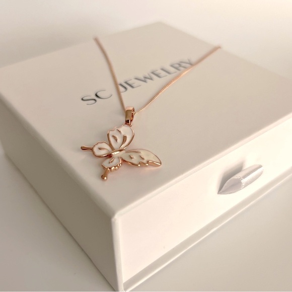 Butterfly Necklace 18k Gold Plated Rose Gold Luxury Jewelry - Picture 4 of 9